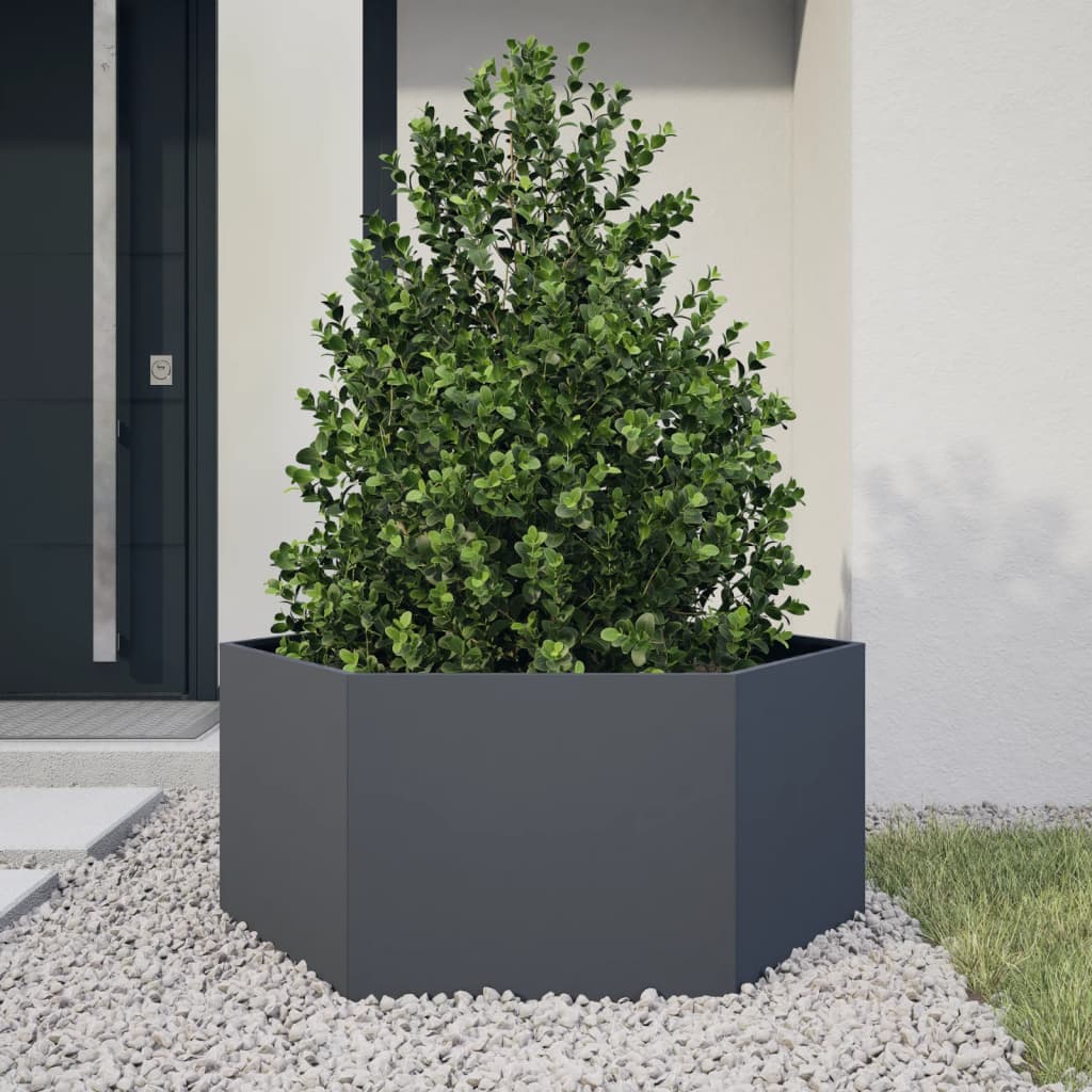 vidaXL Jardinera hexagonal de acero gris antracita 104x90x45 cm