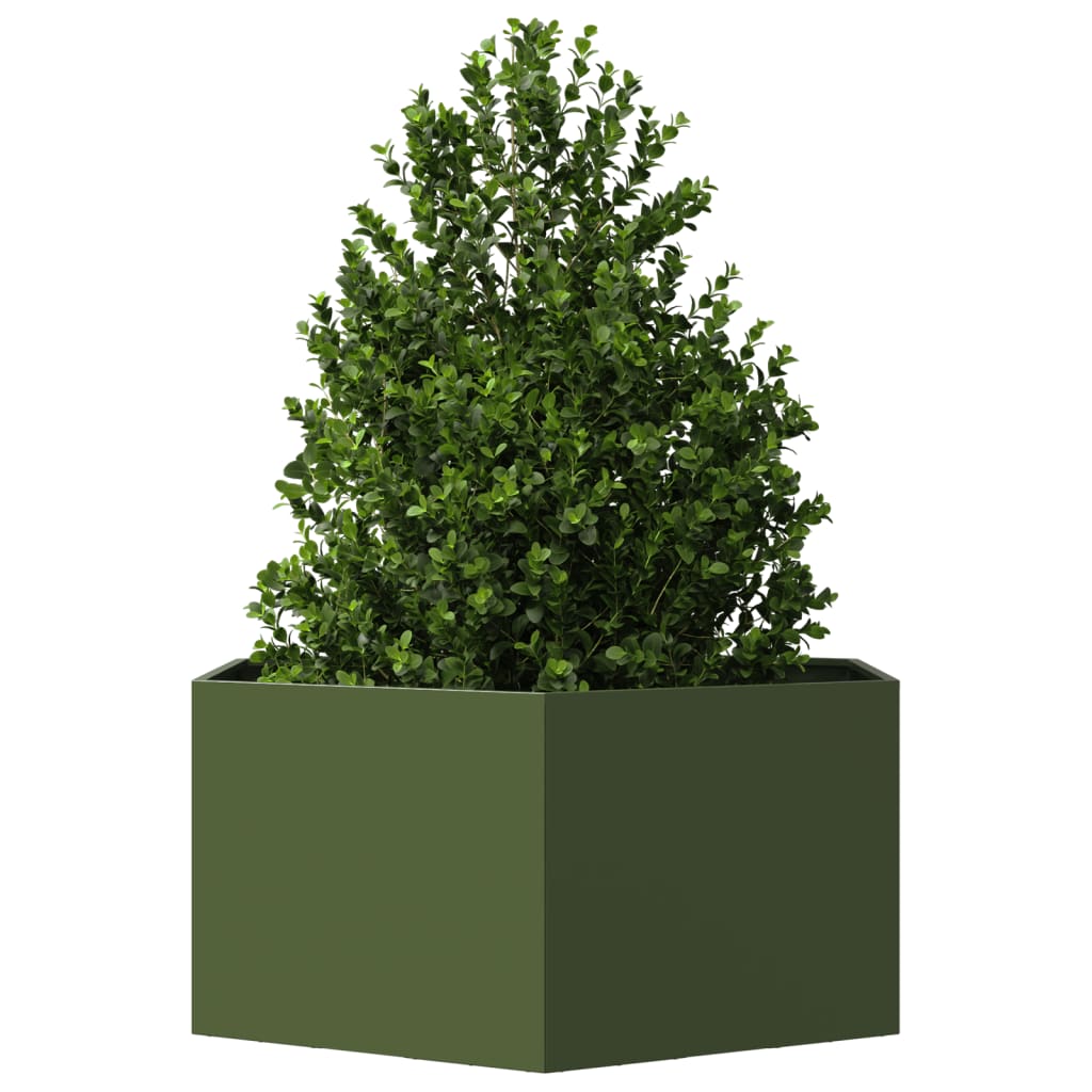 vidaXL Jardinera hexagonal de acero verde oliva 104x90x45 cm