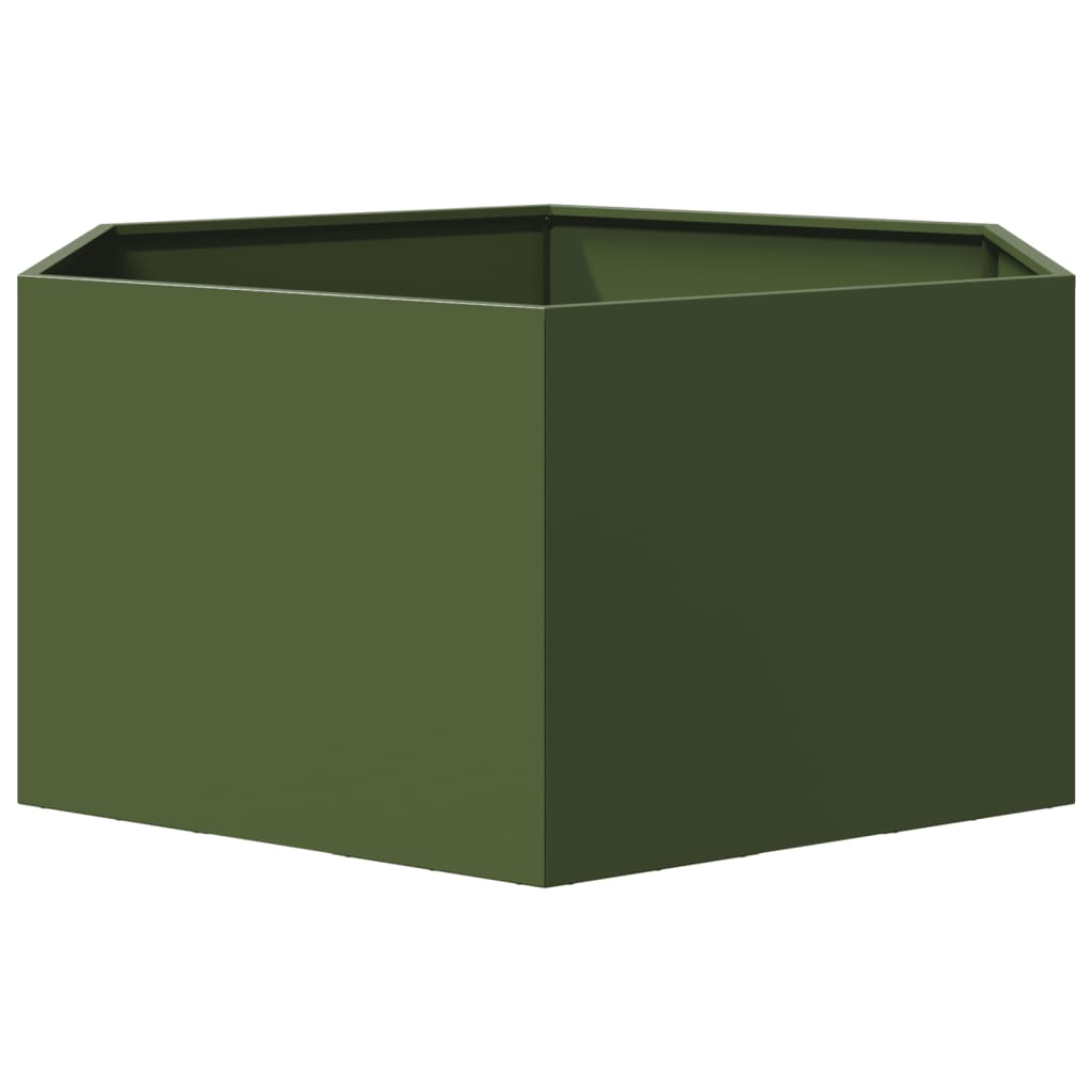 vidaXL Jardinera hexagonal de acero verde oliva 104x90x45 cm