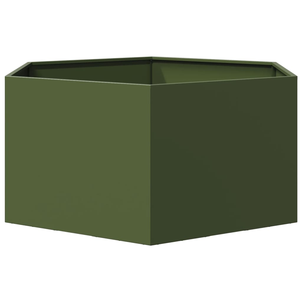 vidaXL Jardinera hexagonal de acero verde oliva 104x90x45 cm