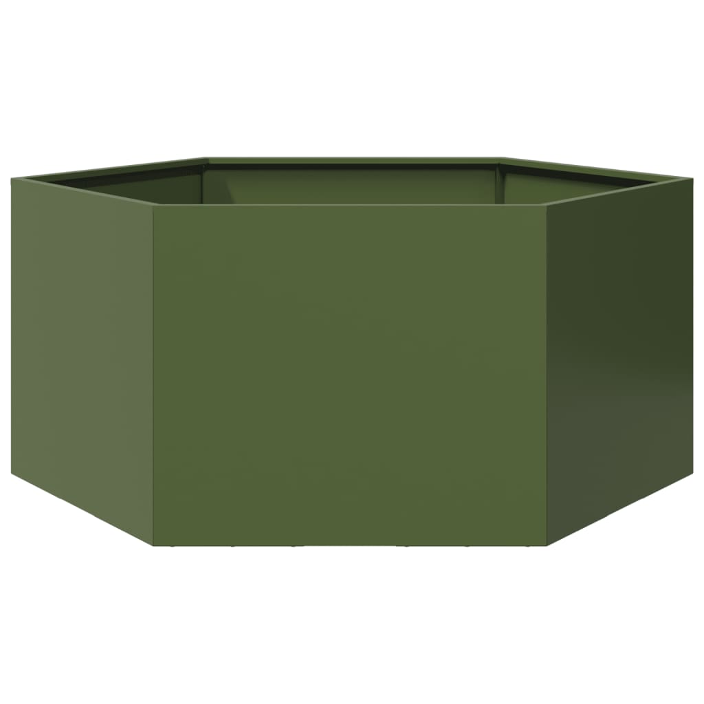 vidaXL Jardinera hexagonal de acero verde oliva 104x90x45 cm