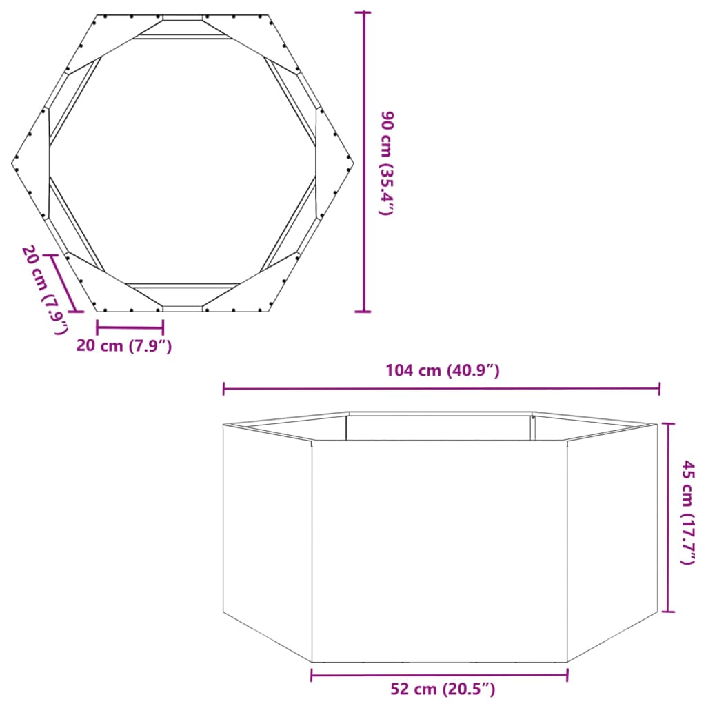 vidaXL Jardinera hexagonal de acero verde oliva 104x90x45 cm