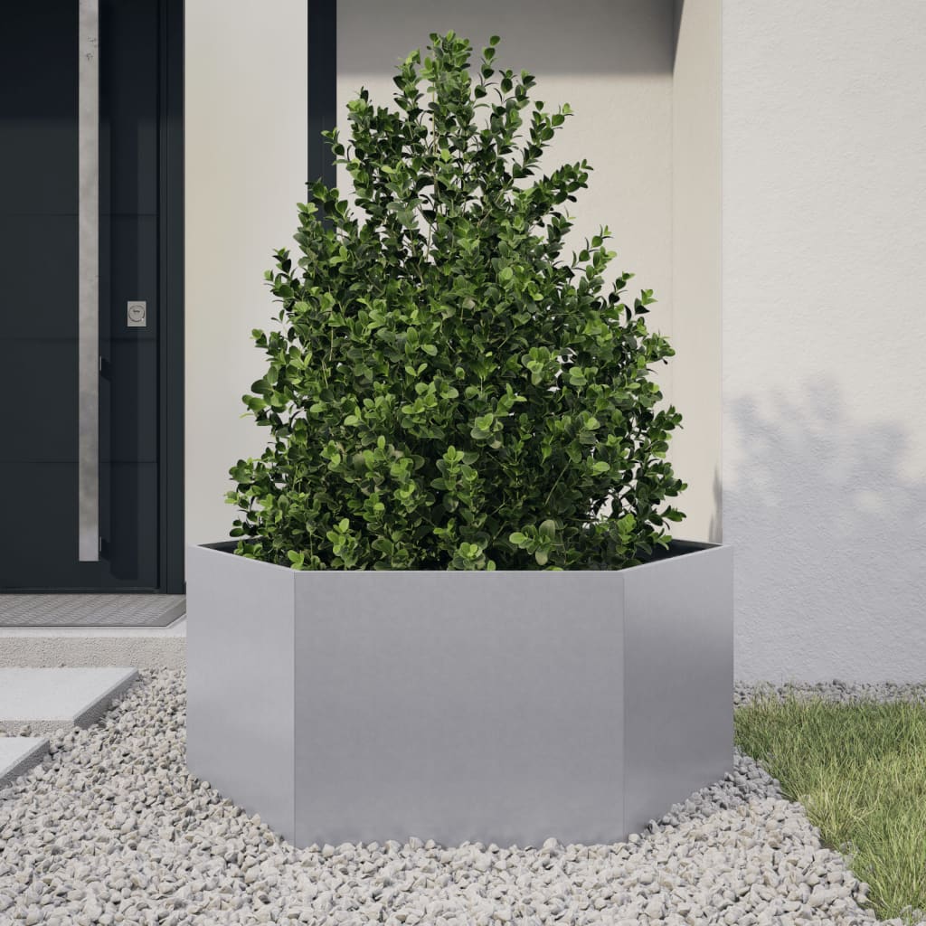 vidaXL Jardinera hexagonal acero galvanizado 104x90x45 cm