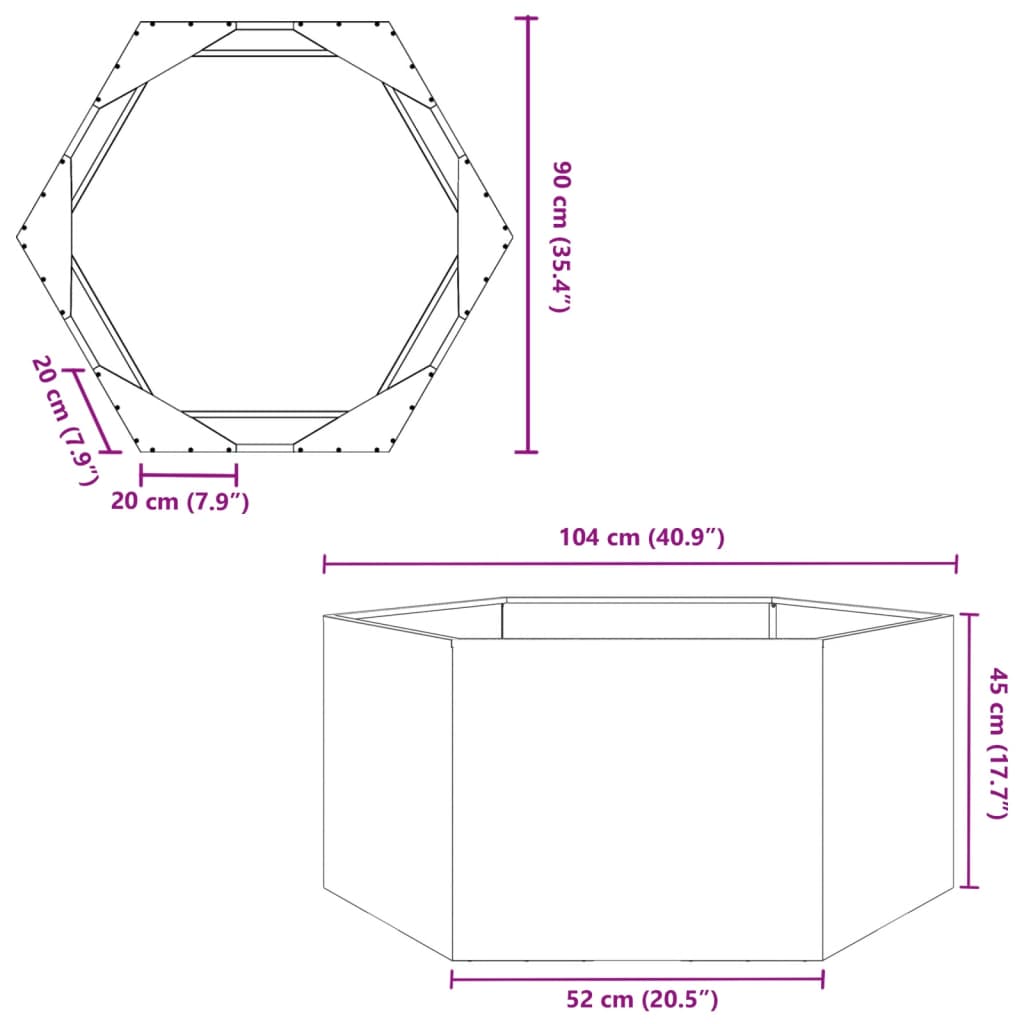 vidaXL Jardinera hexagonal acero galvanizado 104x90x45 cm