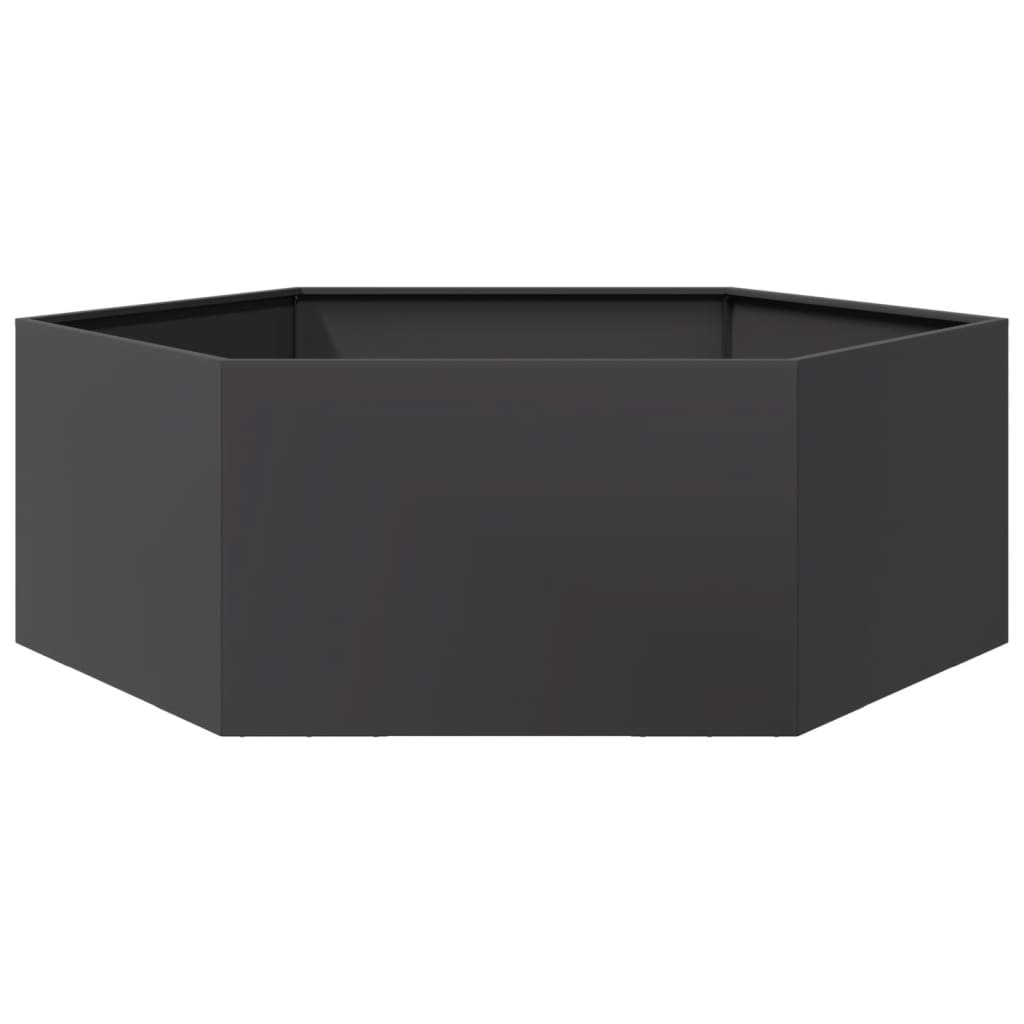 vidaXL Jardinera hexagonal acero negra 138x120x45 cm