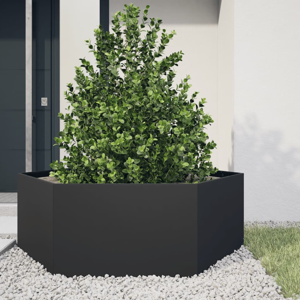 vidaXL Jardinera hexagonal acero negra 138x120x45 cm