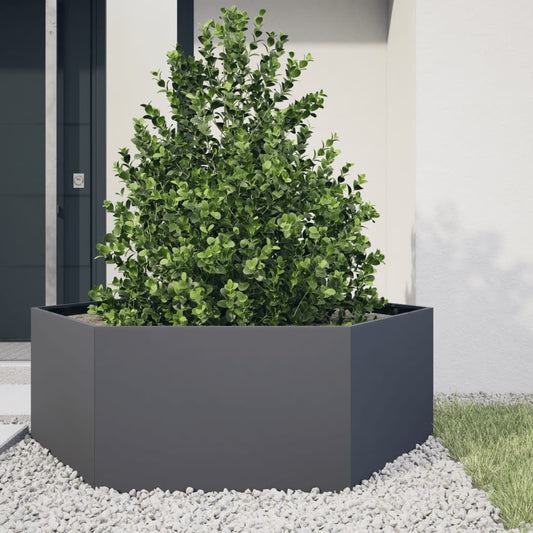 vidaXL Jardinera hexagonal acero gris antracita 138x120x45 cm