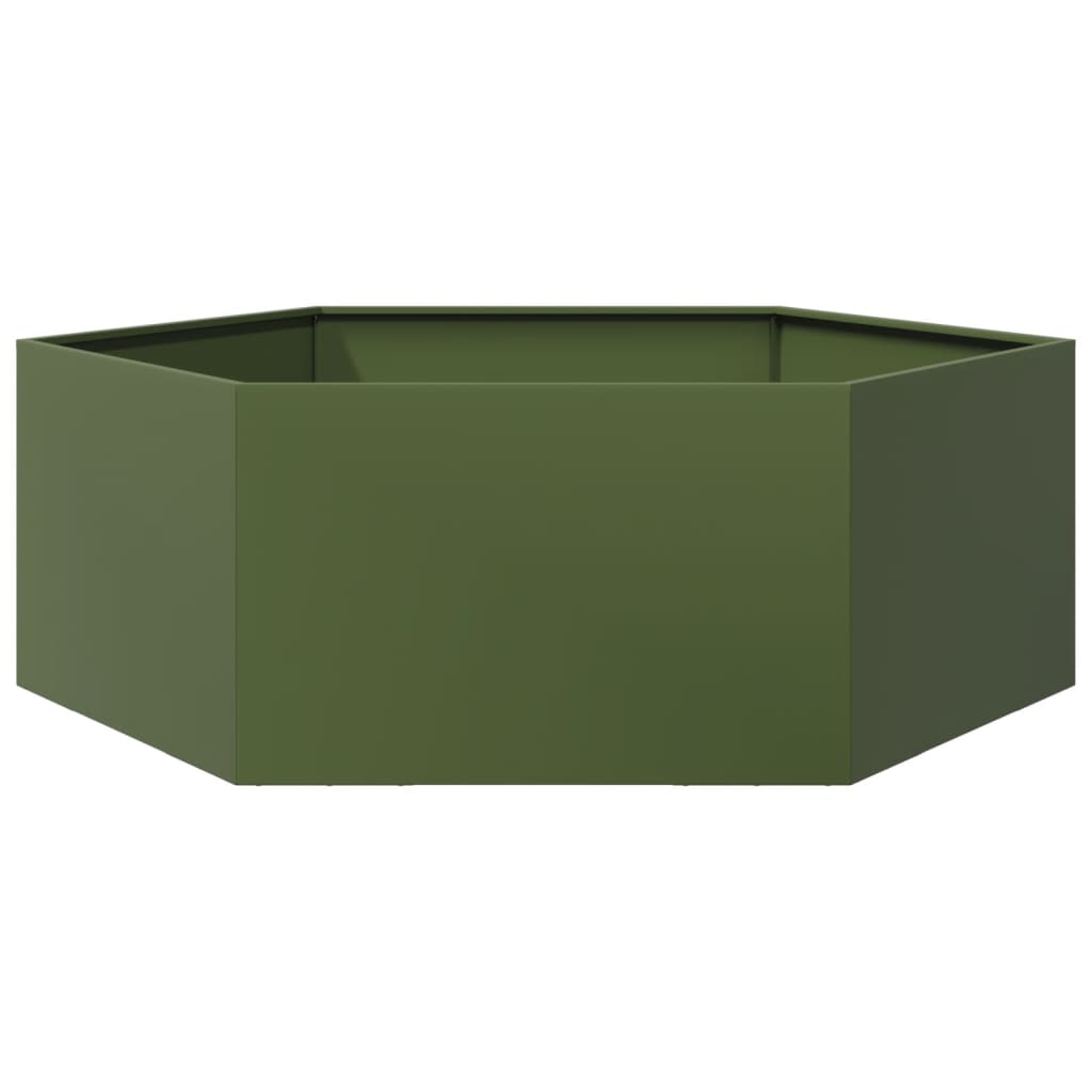 vidaXL Jardinera hexagonal de acero verde oliva 138x120x45 cm