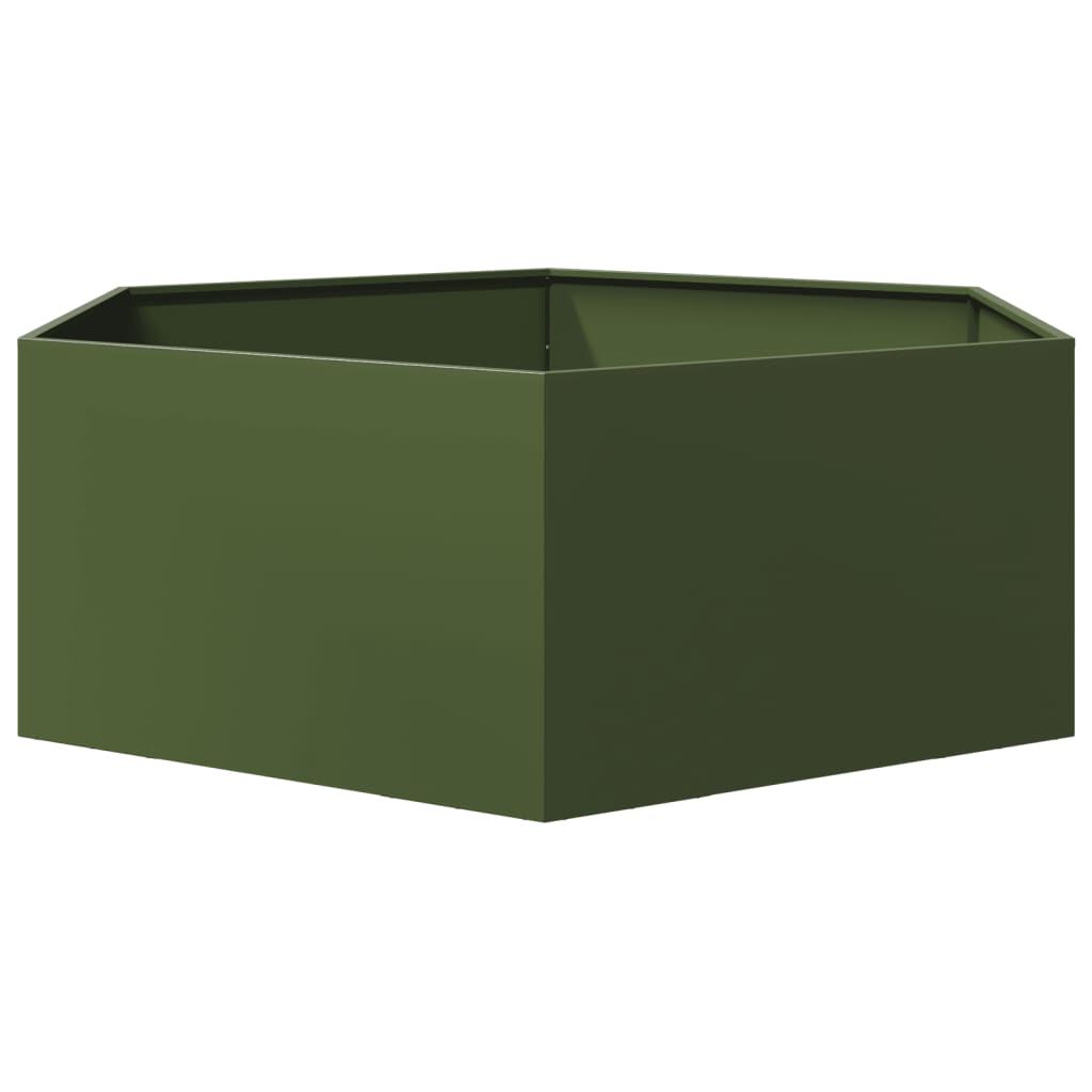 vidaXL Jardinera hexagonal de acero verde oliva 138x120x45 cm