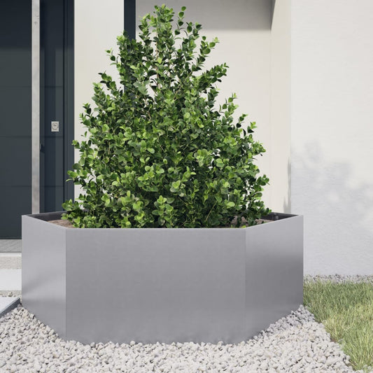 vidaXL Jardinera hexagonal acero galvanizado 138x120x45 cm