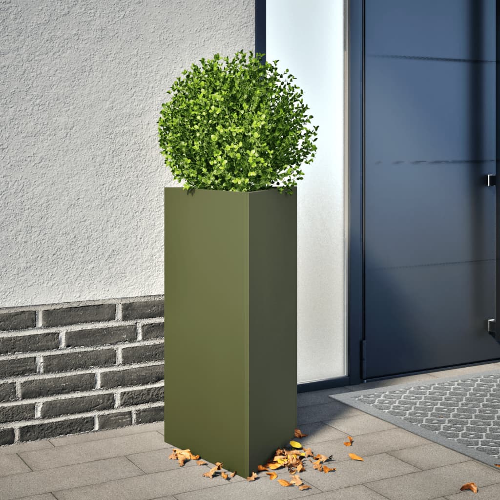 vidaXL Jardinera triangular acero verde oliva 40x34,5x70 cm