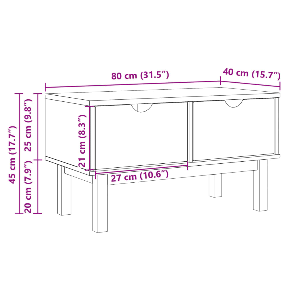 vidaXL Banco de recibidor OTTA madera maciza de pino 80x40x45 cm