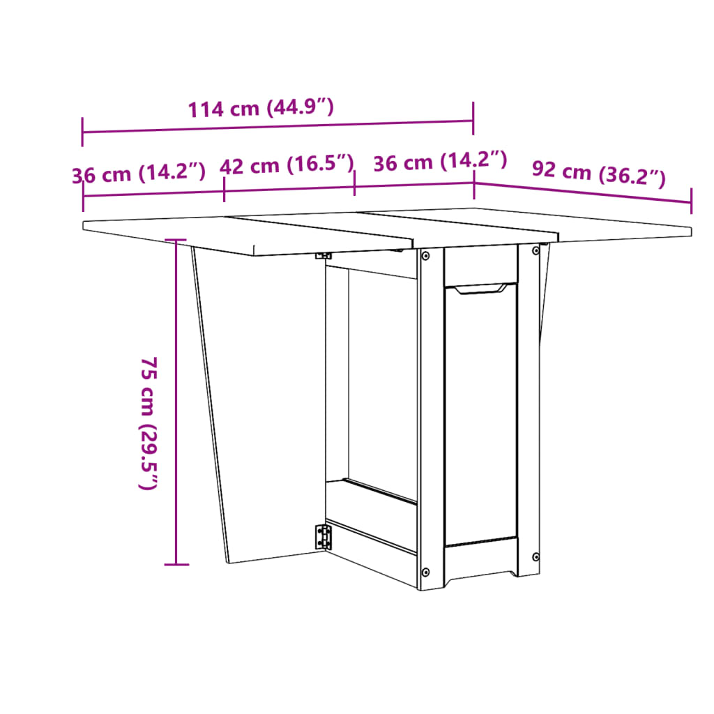 vidaXL Mesa de comedor plegable mariposa Corona madera pino blanco