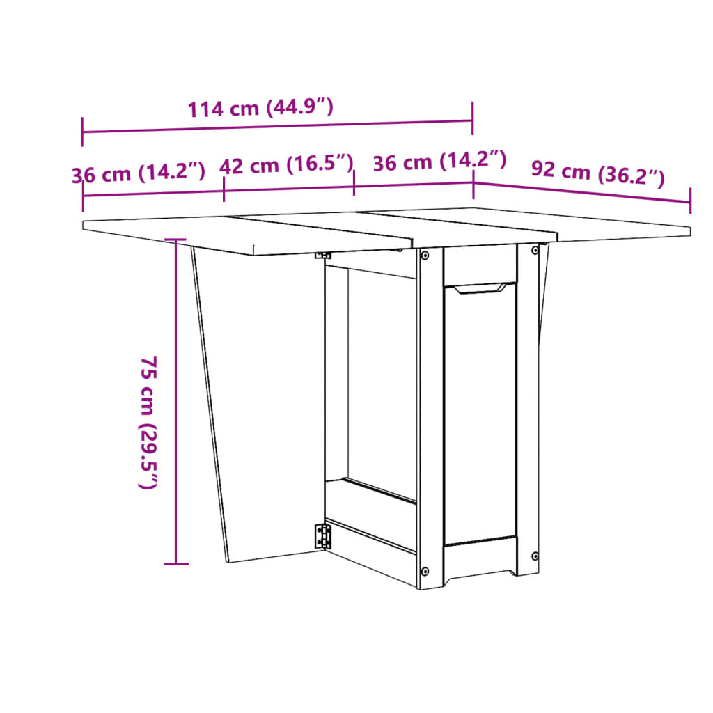 vidaXL Mesa de comedor plegable mariposa Corona madera maciza gris