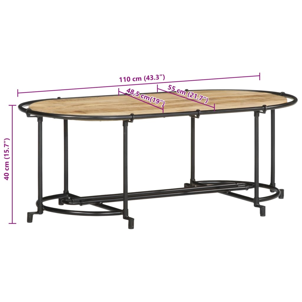 vidaXL Mesa de centro madera maciza de mango rugosa 110x55x40 cm