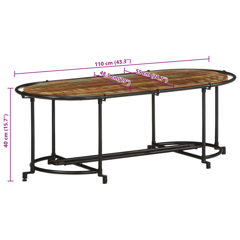 vidaXL Mesa de centro madera maciza reciclada 110x55x40 cm