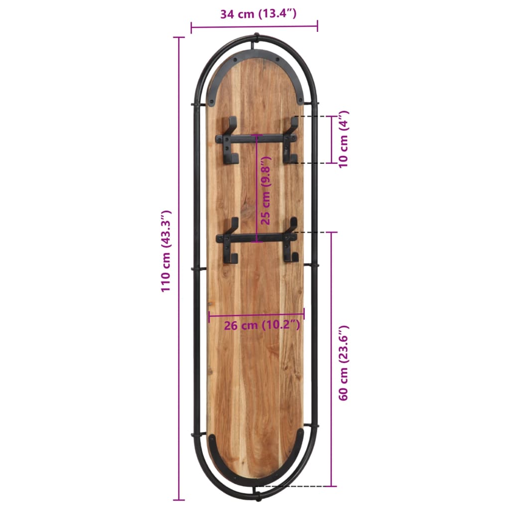 vidaXL Percheros de pared con 4 ganchos 2 uds madera maciza de acacia