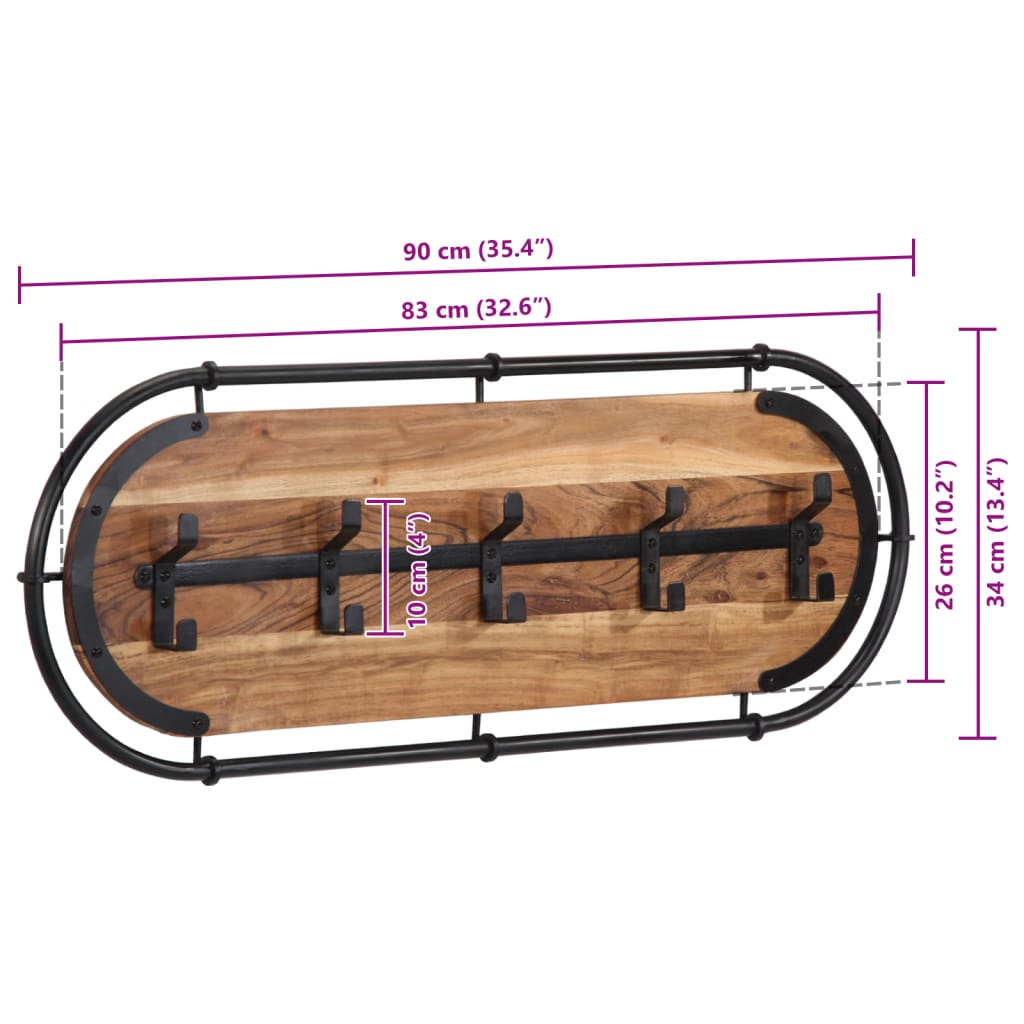 vidaXL Perchero de pared con 5 ganchos madera maciza de mango