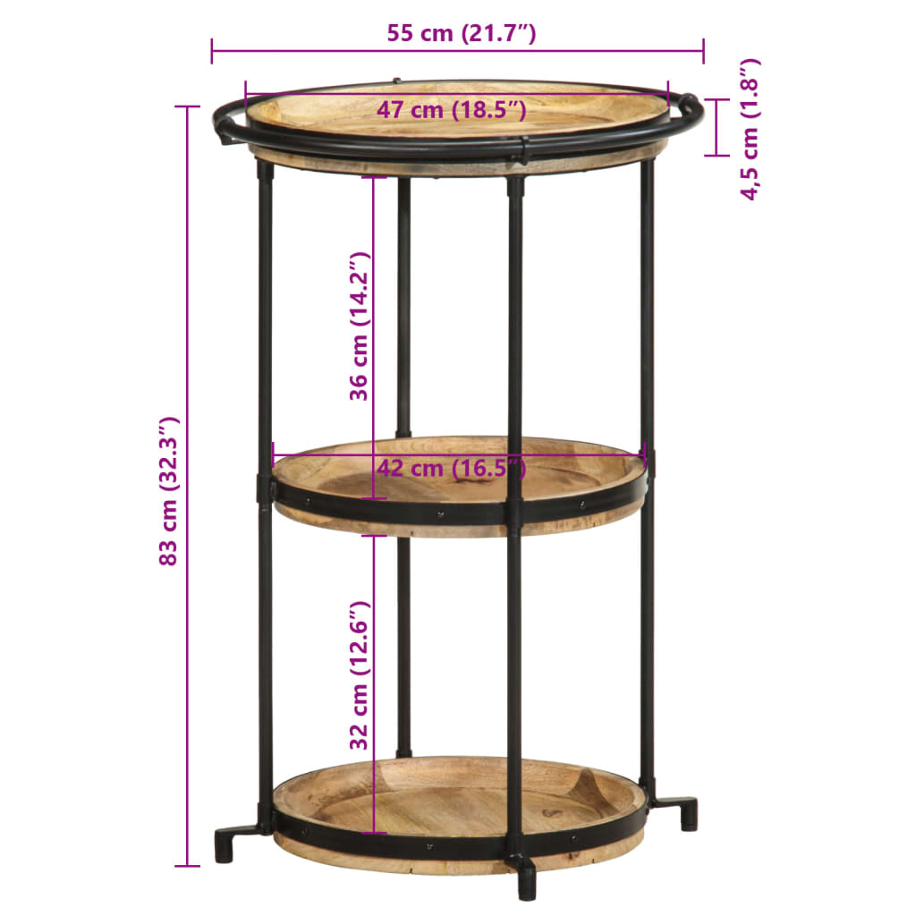 vidaXL Mesa auxiliar madera maciza de mango Ø55x83 cm