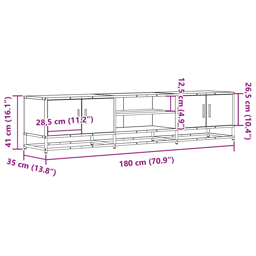 vidaXL Mueble de TV madera de ingeniería negro 180x35x41 cm