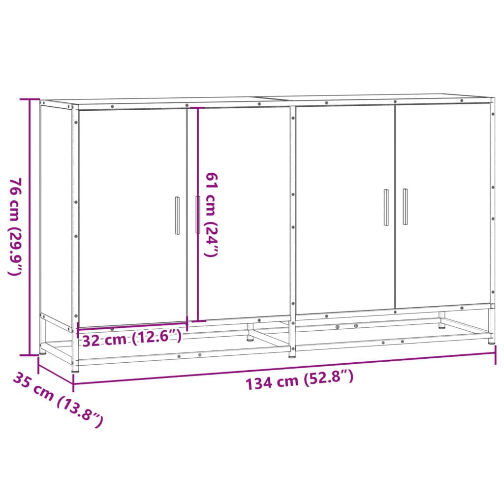 vidaXL Aparador de madera de ingeniería negro 134x35x76 cm