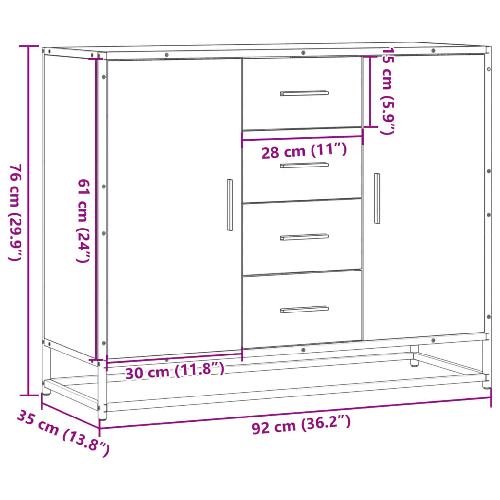 vidaXL Aparador de madera de ingeniería negro 92x35x76 cm