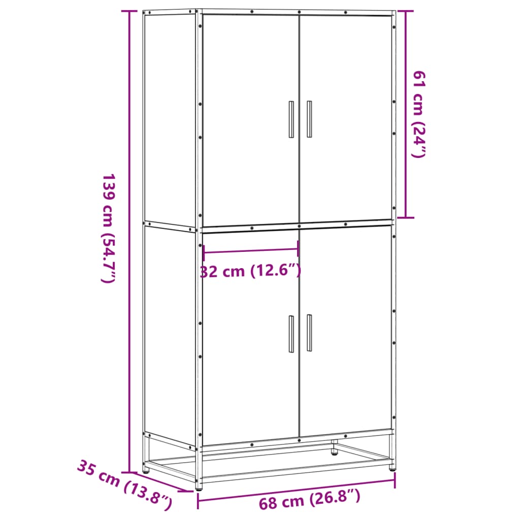 vidaXL Aparador alto madera de ingeniería negro 68x35x139 cm