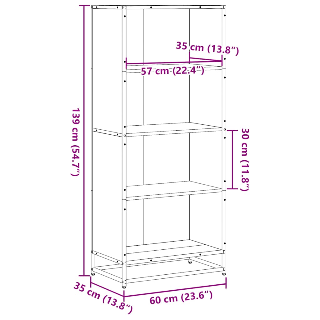 vidaXL Estantería de madera de ingeniería negra 60x35x139 cm