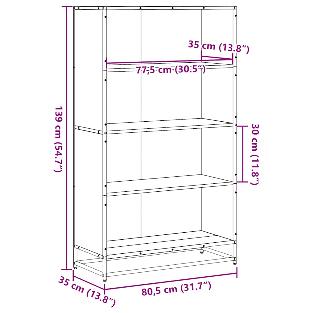 vidaXL Estantería de madera de ingeniería negra 80,5x35x139 cm