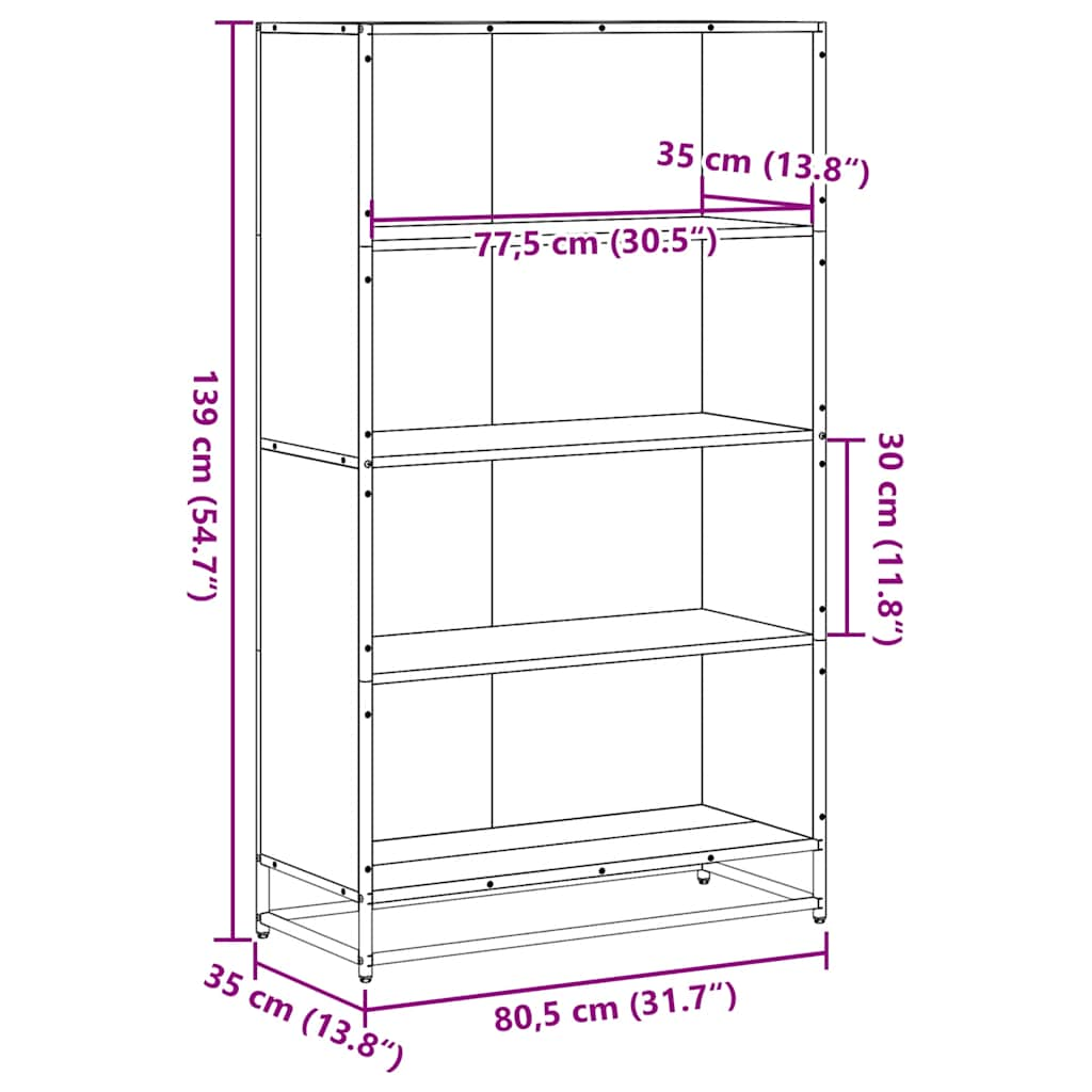 vidaXL Estantería de madera de ingeniería roble Sonoma 80,5x35x139 cm