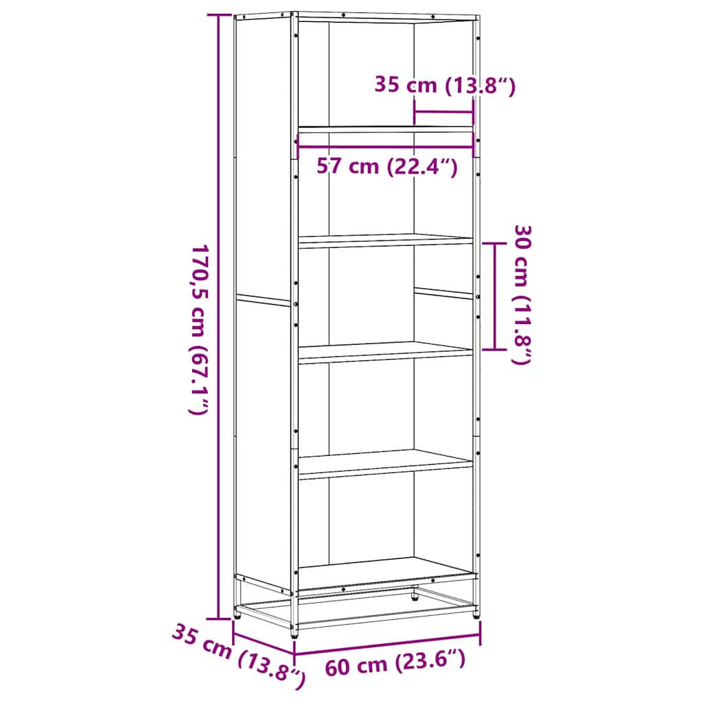 vidaXL Estantería de madera de ingeniería negra 60x35x170,5 cm