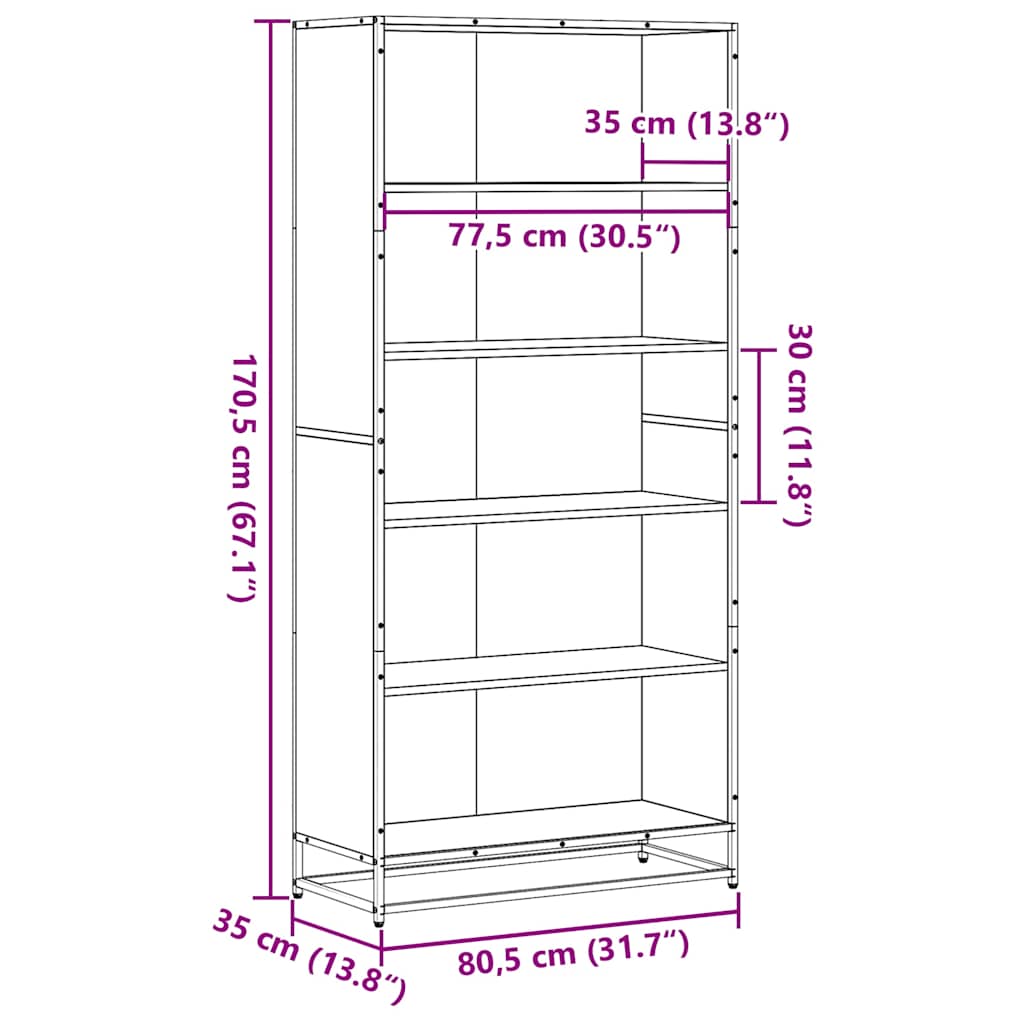 vidaXL Estantería de madera de ingeniería negra 80,5x35x170,5 cm