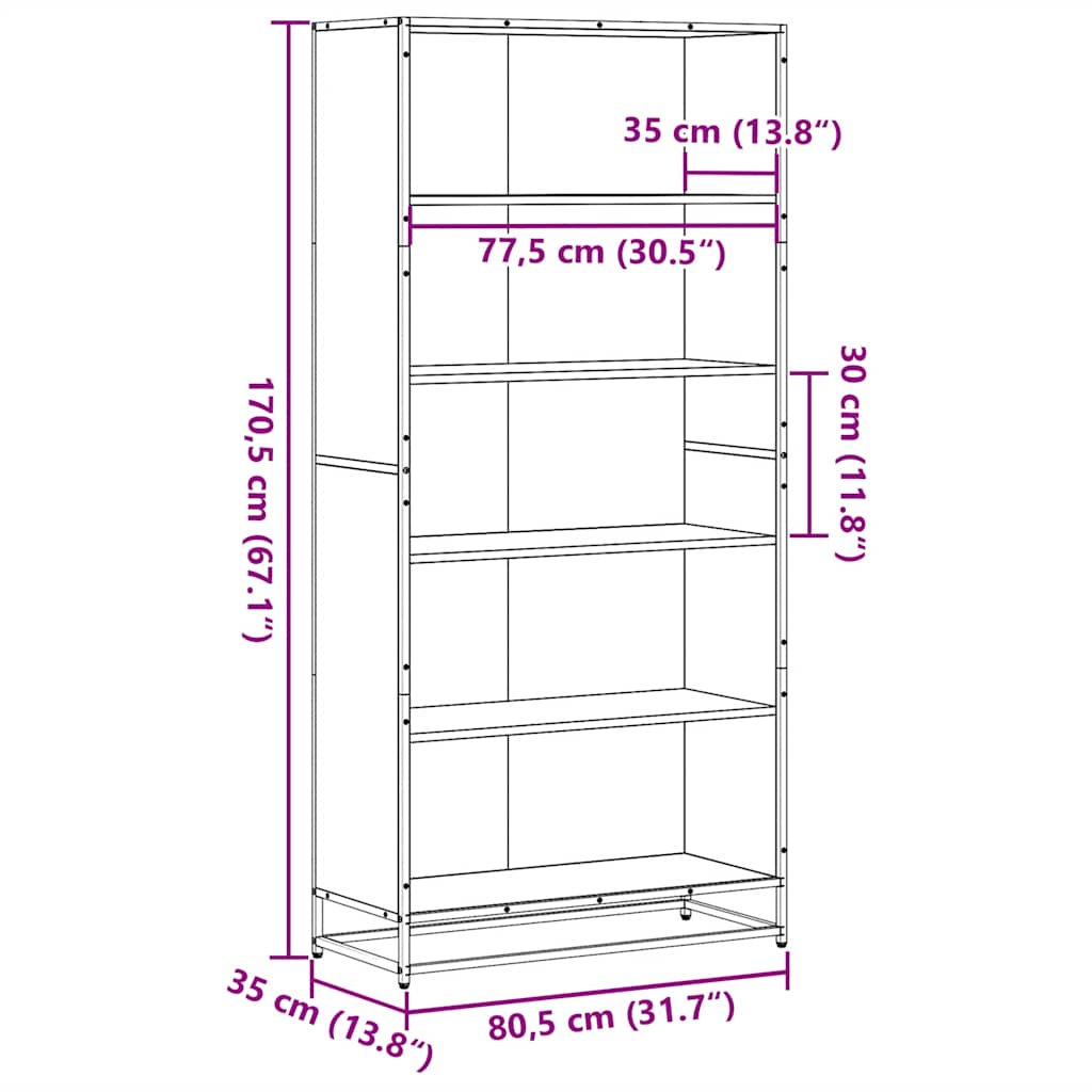 vidaXL Estantería madera de ingeniería roble ahumado 80,5x35x170,5 cm