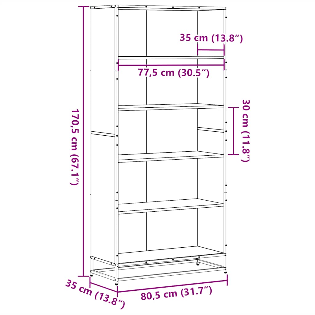 vidaXL Estantería madera de ingeniería marrón roble 80,5x35x170,5 cm