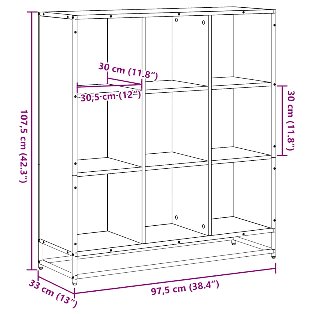 vidaXL Estantería de madera ingeniería y metal negro 97,5x33x107,5 cm