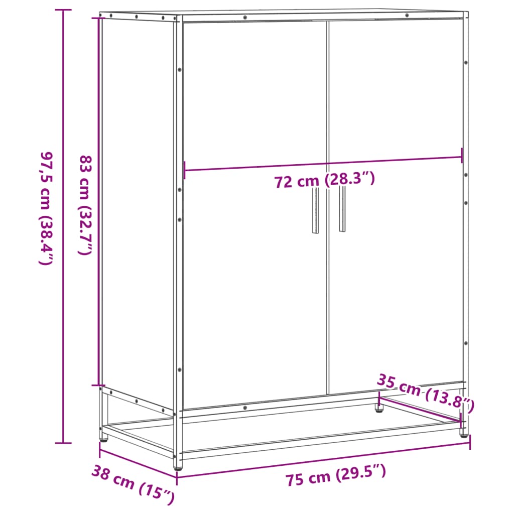 vidaXL Zapatero de madera de ingeniería y metal negro 75x38x97,5 cm