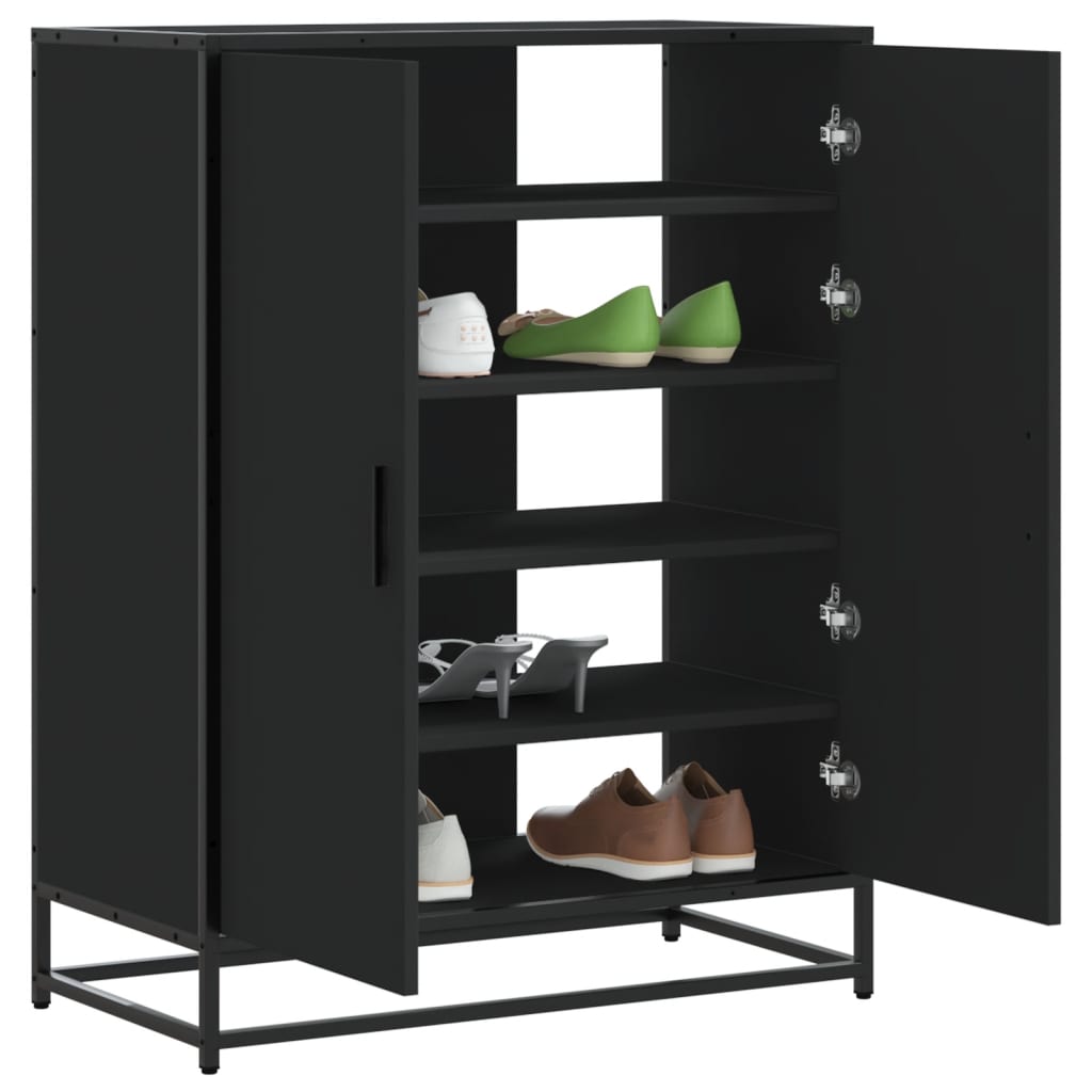 vidaXL Zapatero de madera de ingeniería y metal negro 75x38x97,5 cm