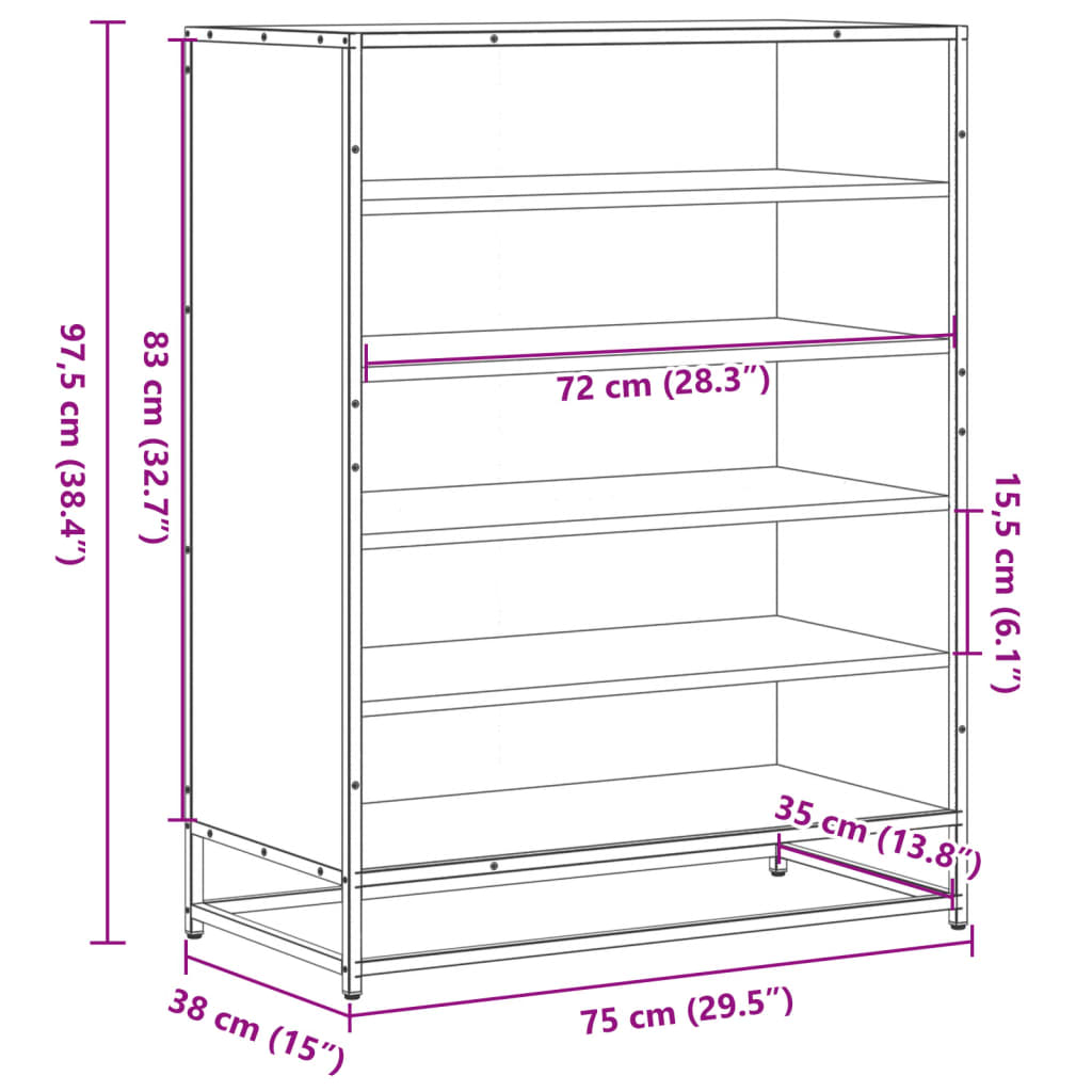 vidaXL Zapatero de madera y metal roble Sonoma 75x38x97,5 cm