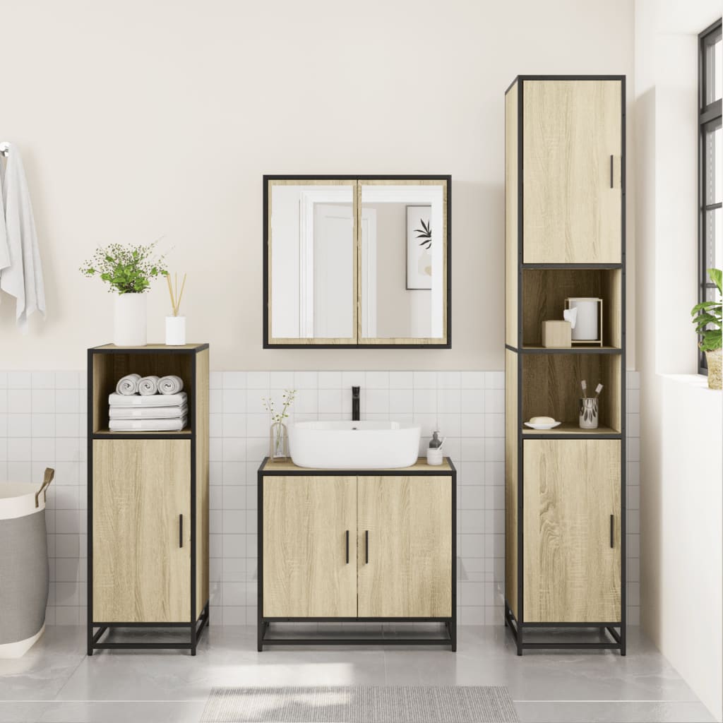 vidaXL Armario de baño madera y metal roble Sonoma 35x37,5x188,5 cm