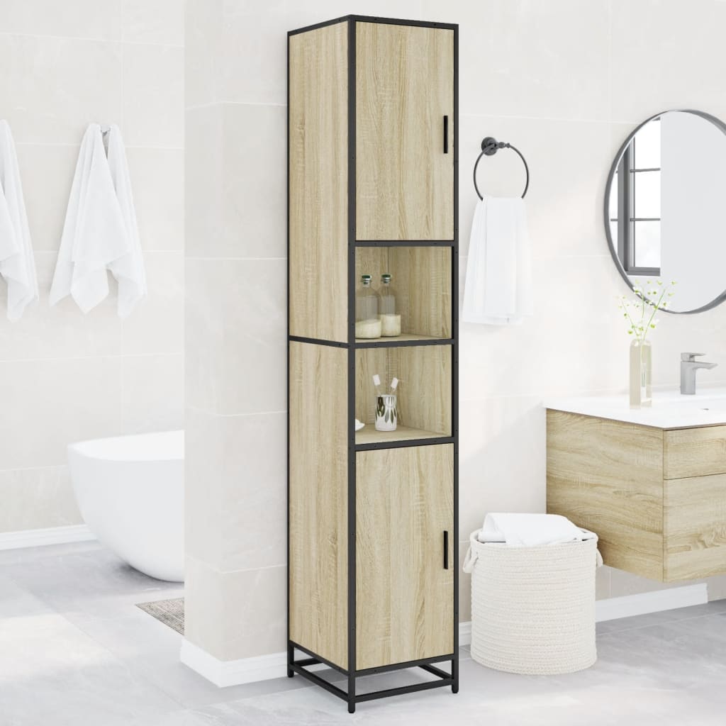 vidaXL Armario de baño madera y metal roble Sonoma 35x37,5x188,5 cm