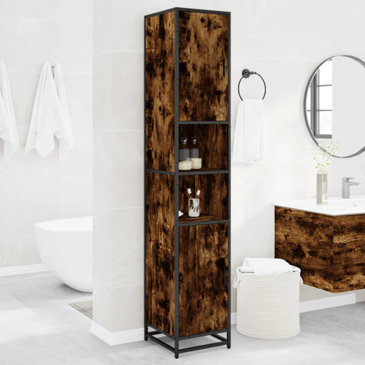 vidaXL Armario de baño madera y metal roble ahumado 35x37,5x188,5 cm