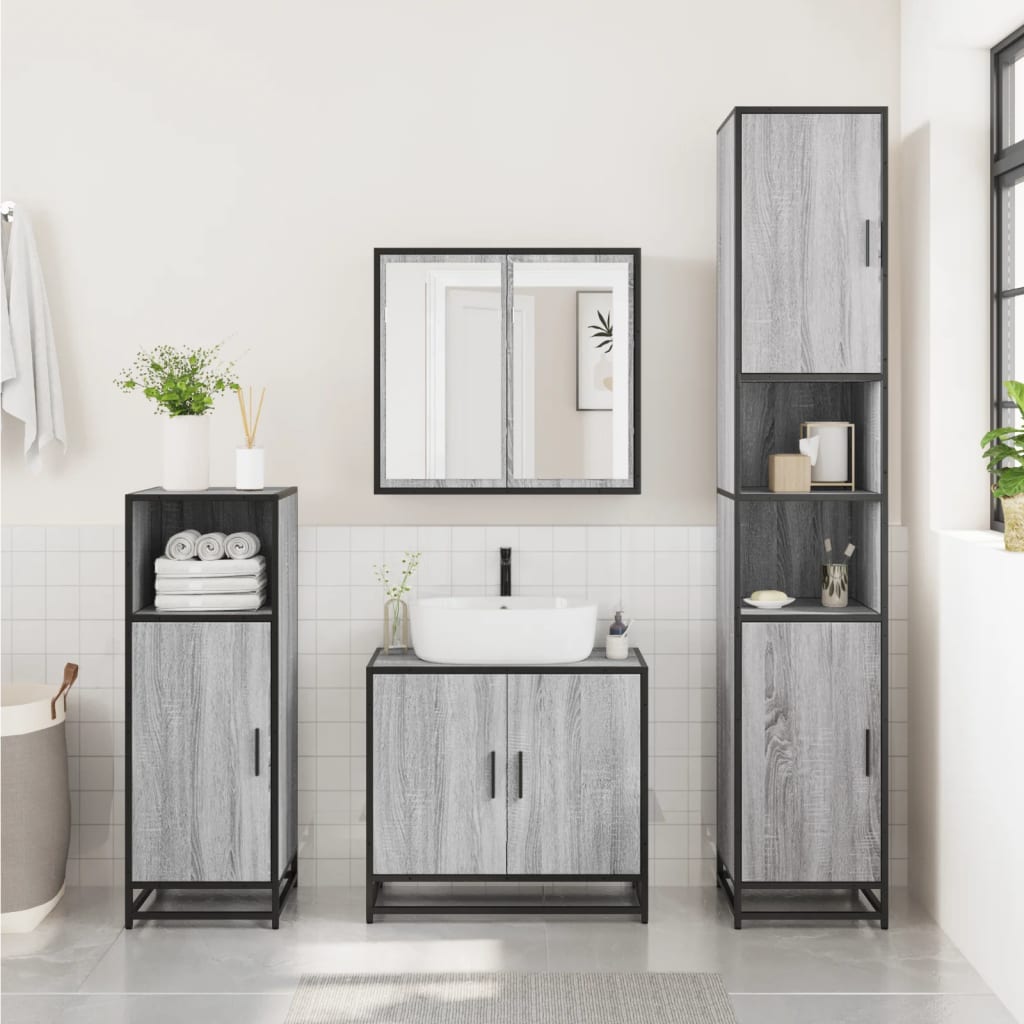 vidaXL Armario de baño madera y metal gris Sonoma 35x37,5x188,5 cm