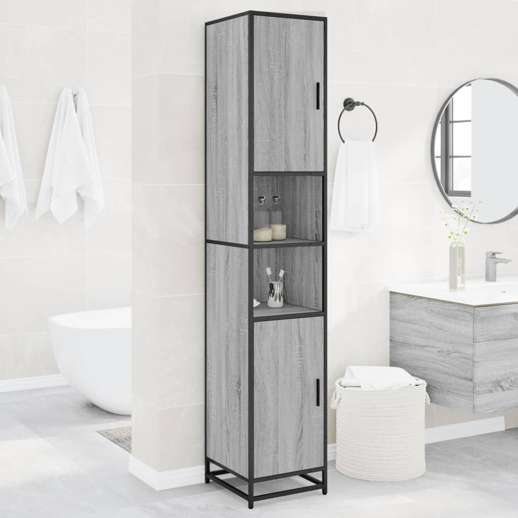 vidaXL Armario de baño madera y metal gris Sonoma 35x37,5x188,5 cm