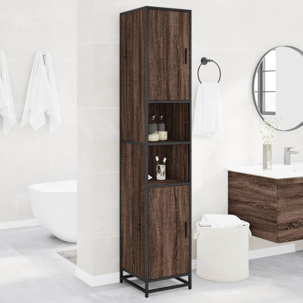 vidaXL Armario de baño madera y metal marrón roble 35x37,5x188,5 cm