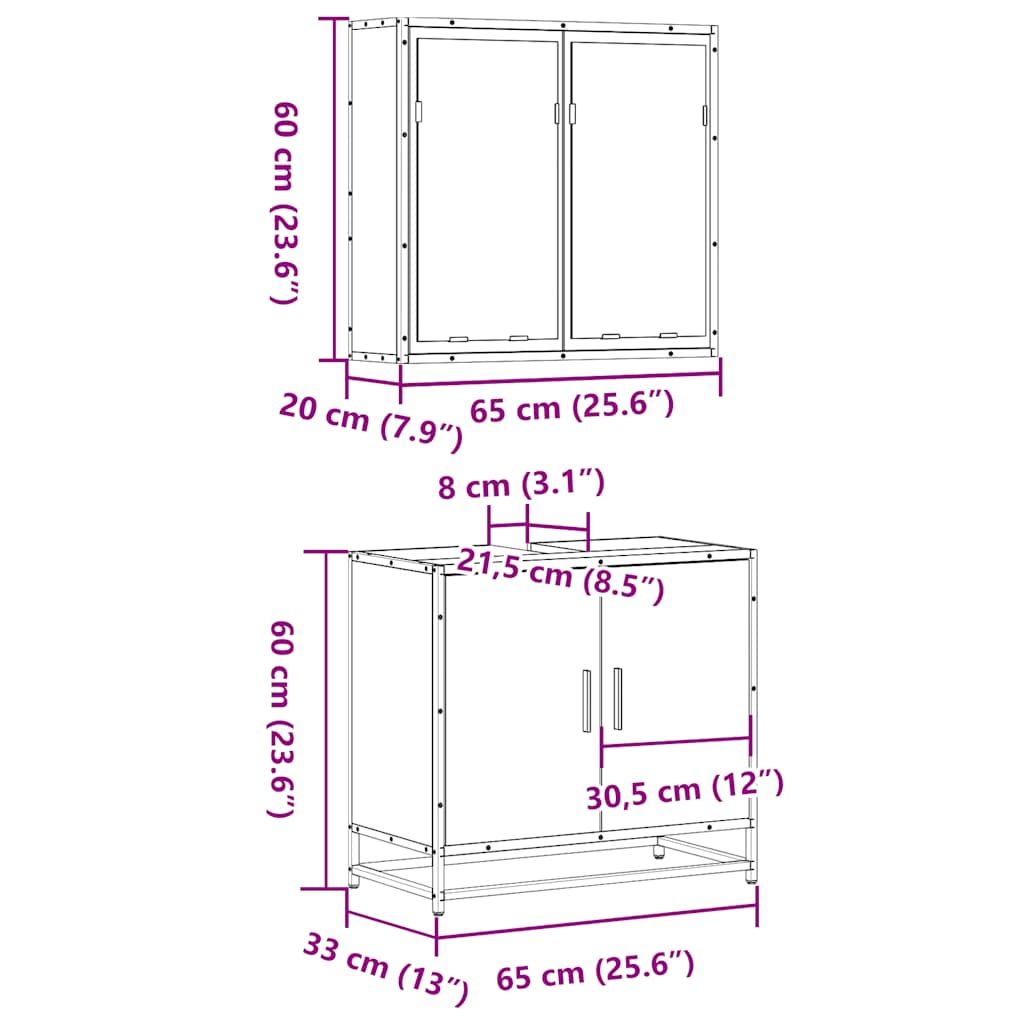 vidaXL Set de muebles de baño 2 pzas madera contrachapada gris sonoma