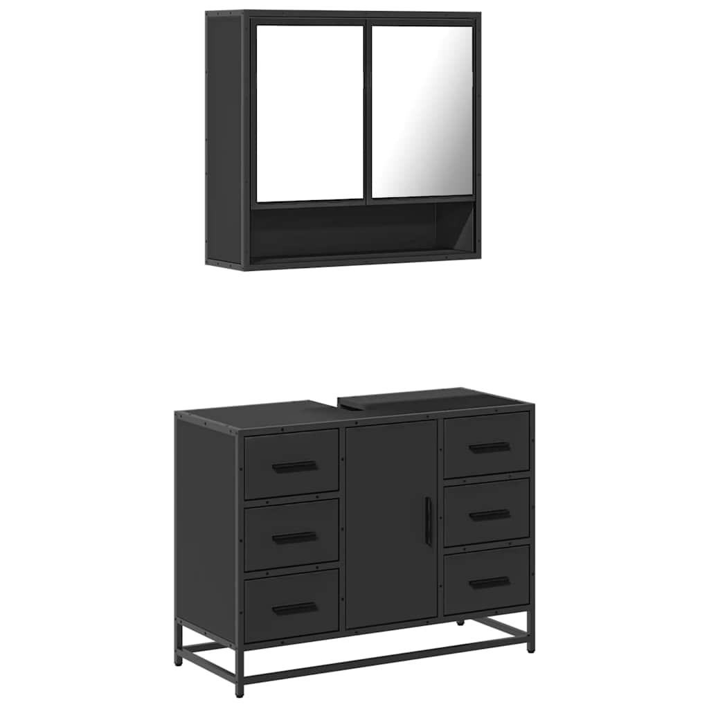 vidaXL Juego de muebles de baño 2 pzas madera contrachapada negro