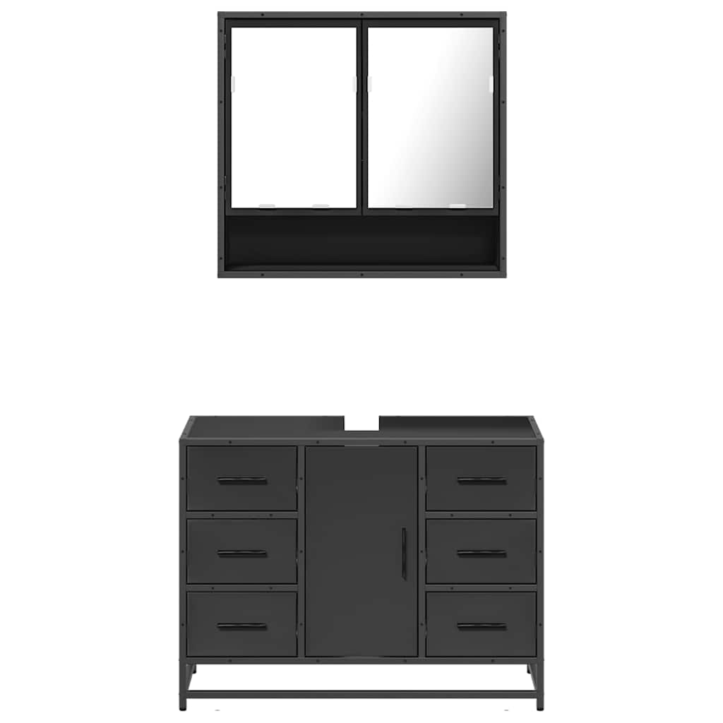 vidaXL Juego de muebles de baño 2 pzas madera contrachapada negro