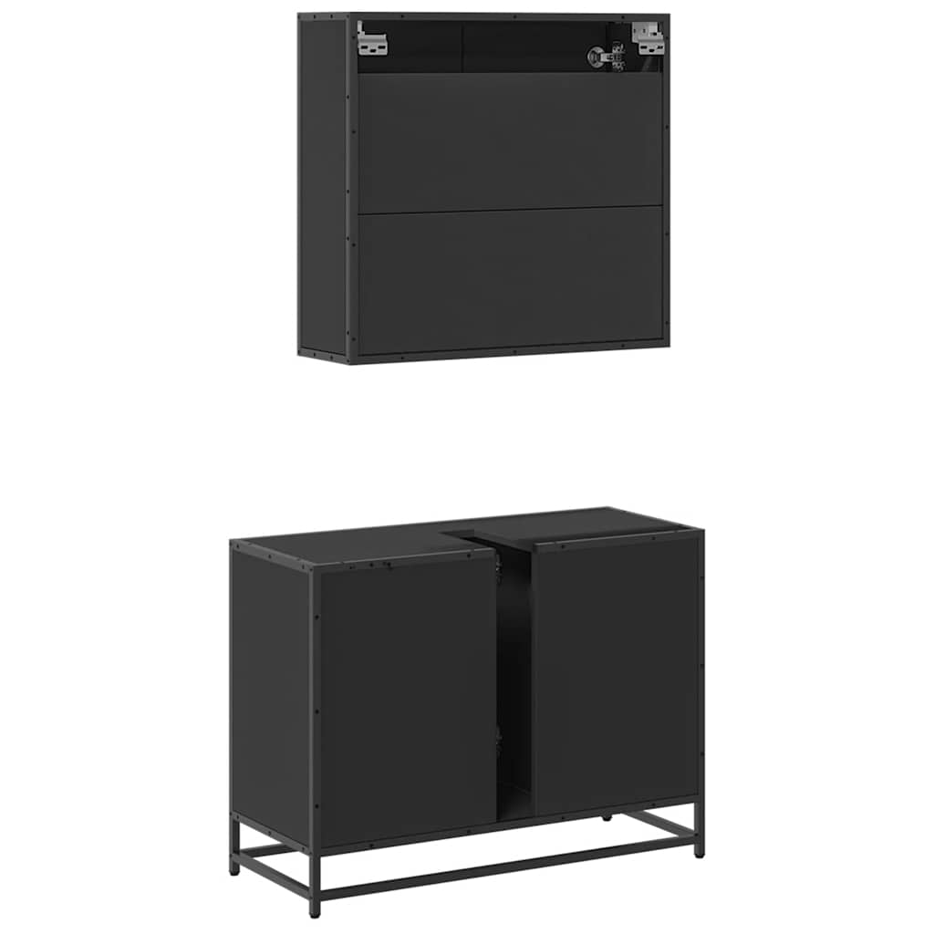 vidaXL Juego de muebles de baño 2 pzas madera contrachapada negro