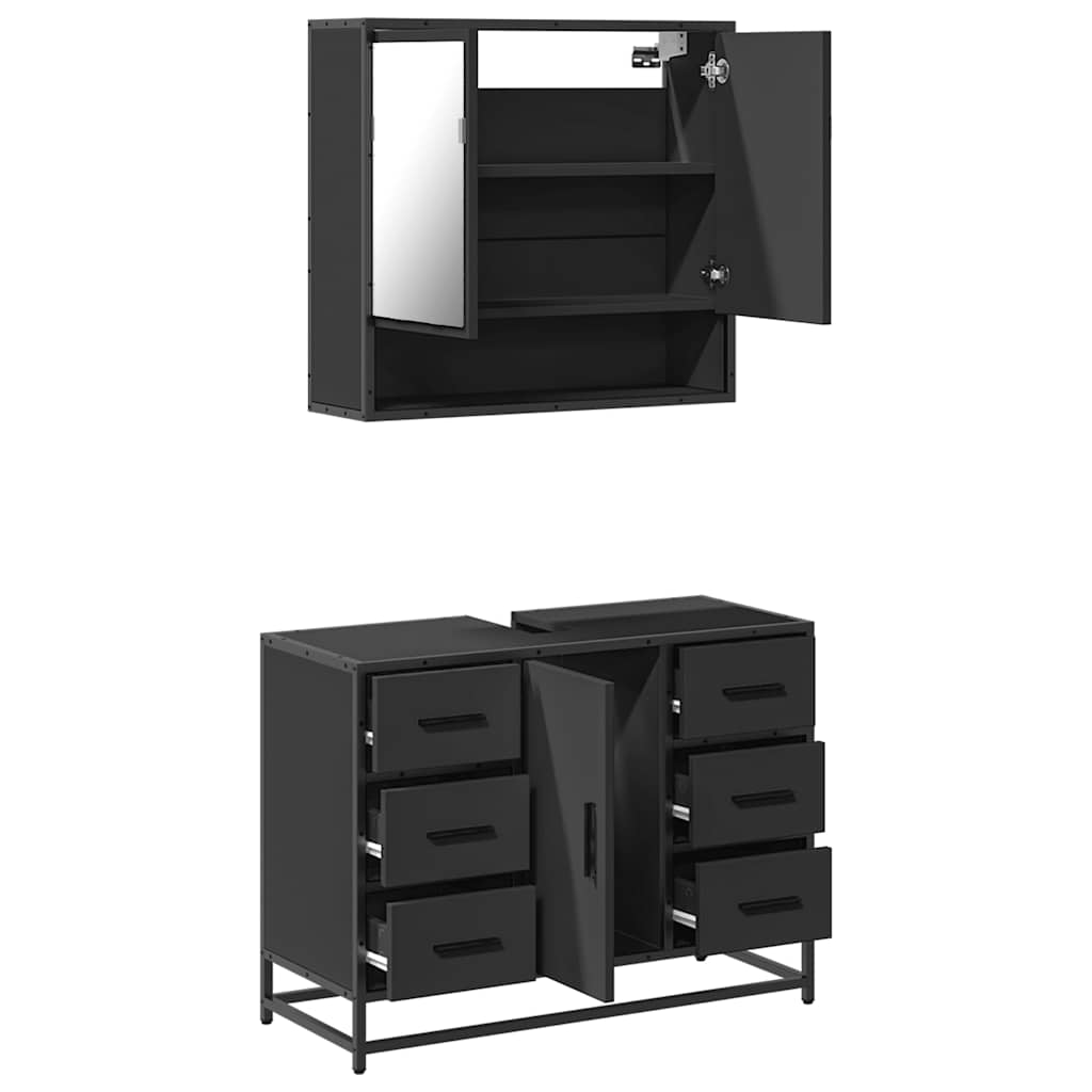 vidaXL Juego de muebles de baño 2 pzas madera contrachapada negro