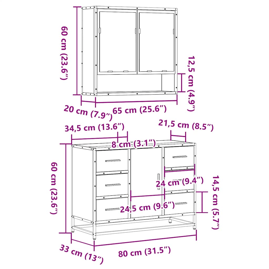 vidaXL Juego de muebles de baño 2 pzas madera contrachapada negro